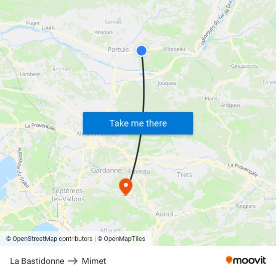 La Bastidonne to Mimet map