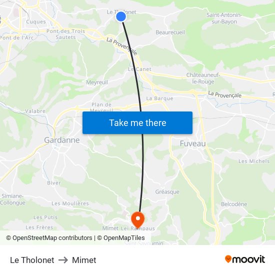 Le Tholonet to Mimet map