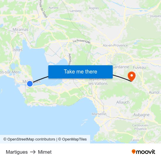 Martigues to Mimet map