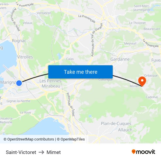 Saint-Victoret to Mimet map