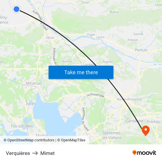 Verquières to Mimet map