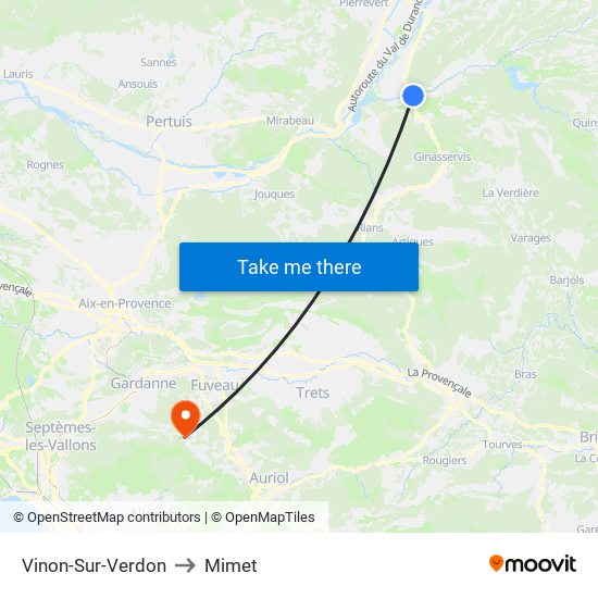 Vinon-Sur-Verdon to Mimet map