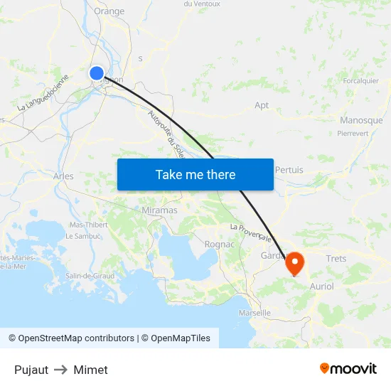 Pujaut to Mimet map