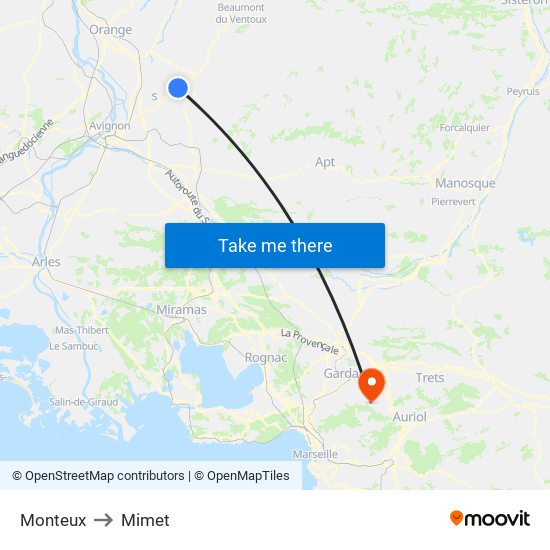 Monteux to Mimet map