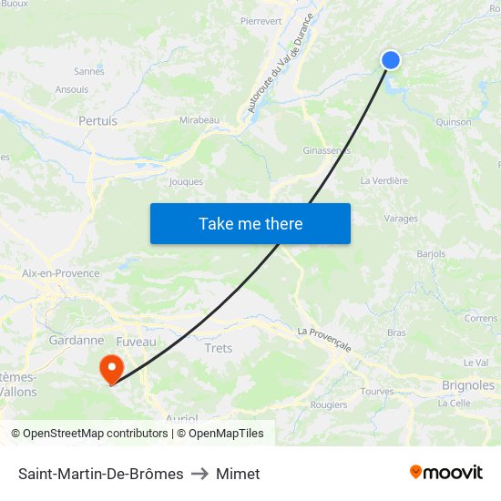 Saint-Martin-De-Brômes to Mimet map