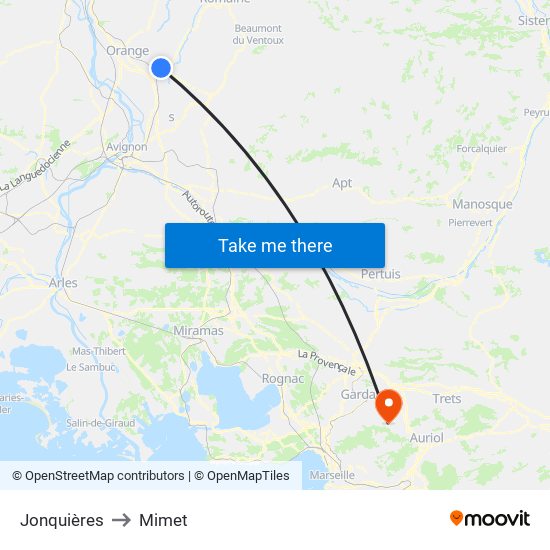 Jonquières to Mimet map