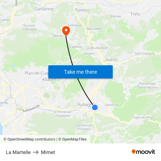 La Martelle to Mimet map