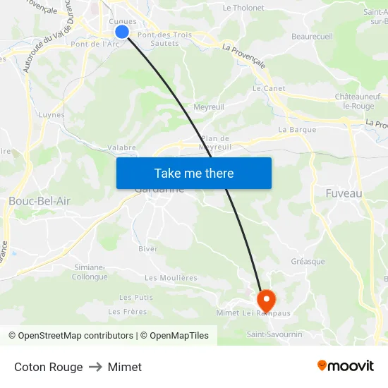 Coton Rouge to Mimet map