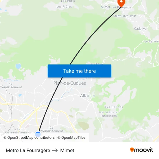 Metro La Fourragère to Mimet map