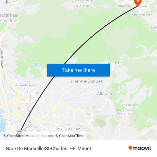 Gare De Marseille-St-Charles to Mimet map