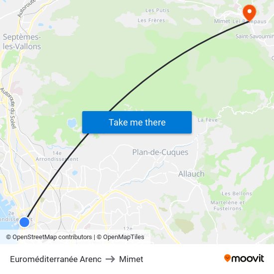 Euroméditerranée Arenc to Mimet map