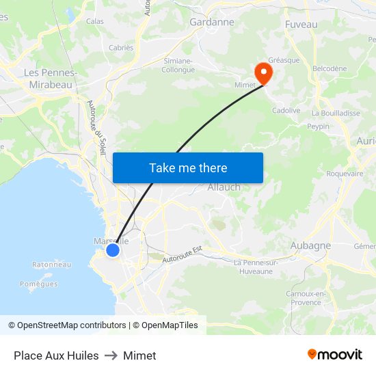 Place Aux Huiles to Mimet map