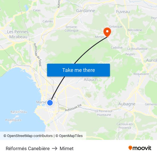Réformés Canebière to Mimet map
