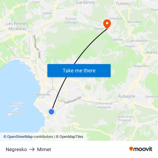 Négresko to Mimet map