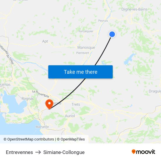 Entrevennes to Simiane-Collongue map