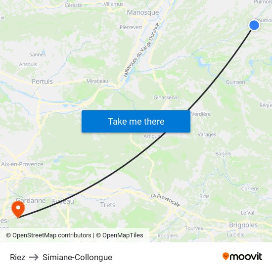 Riez to Simiane-Collongue map