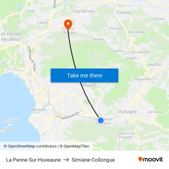 La Penne-Sur-Huveaune to Simiane-Collongue map