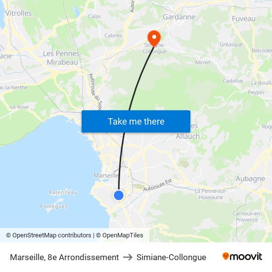 Marseille, 8e Arrondissement to Simiane-Collongue map
