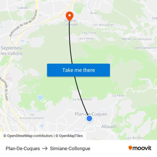 Plan-De-Cuques to Simiane-Collongue map