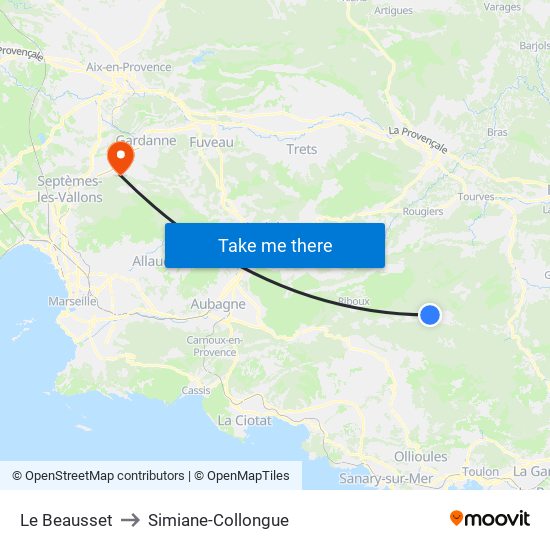 Le Beausset to Simiane-Collongue map