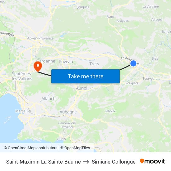 Saint-Maximin-La-Sainte-Baume to Simiane-Collongue map