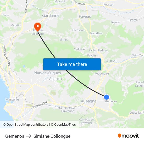 Gémenos to Simiane-Collongue map