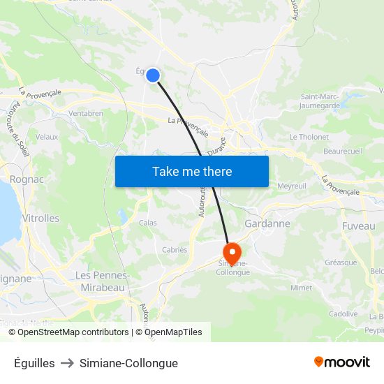Éguilles to Simiane-Collongue map