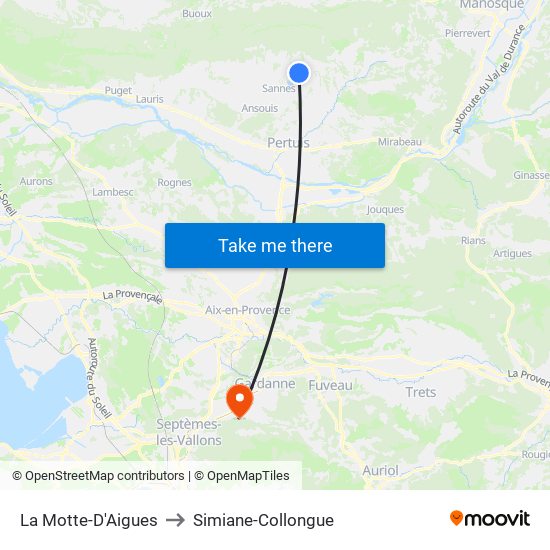 La Motte-D'Aigues to Simiane-Collongue map