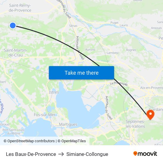 Les Baux-De-Provence to Simiane-Collongue map