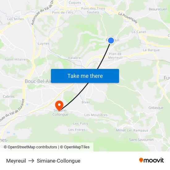 Meyreuil to Simiane-Collongue map