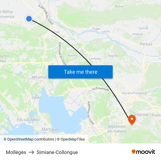 Mollégès to Simiane-Collongue map