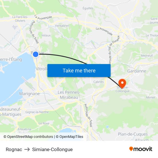 Rognac to Simiane-Collongue map