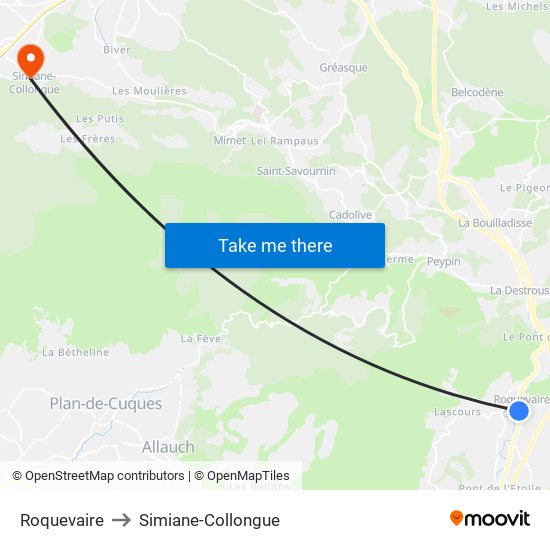 Roquevaire to Simiane-Collongue map