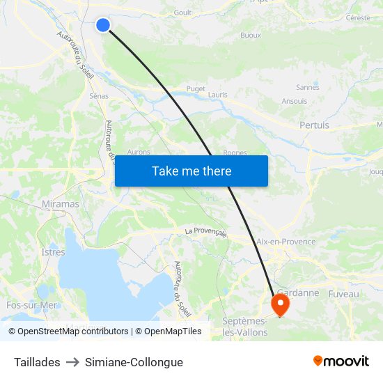 Taillades to Simiane-Collongue map