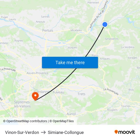 Vinon-Sur-Verdon to Simiane-Collongue map