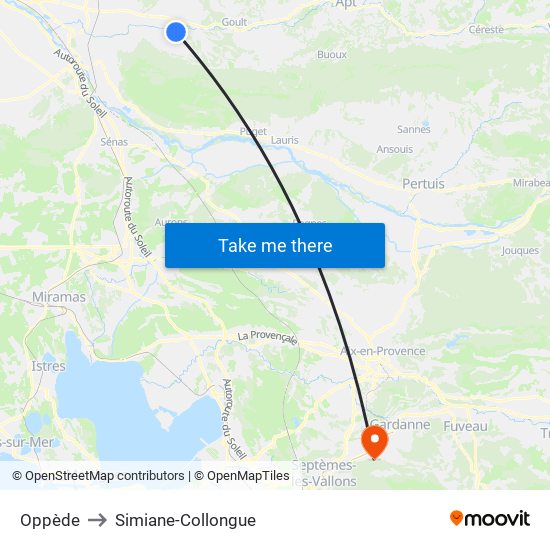 Oppède to Simiane-Collongue map