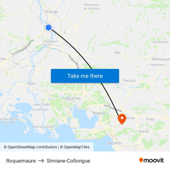 Roquemaure to Simiane-Collongue map