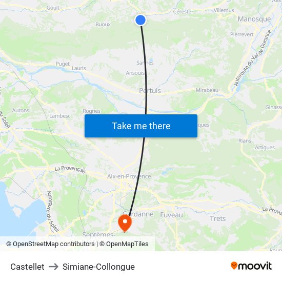 Castellet to Simiane-Collongue map