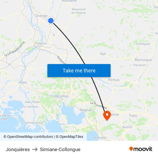 Jonquières to Simiane-Collongue map