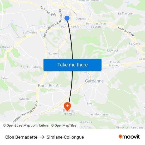 Clos Bernadette to Simiane-Collongue map