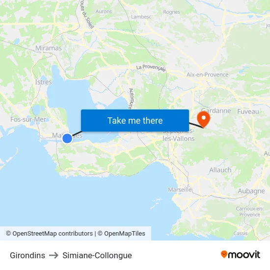Girondins to Simiane-Collongue map