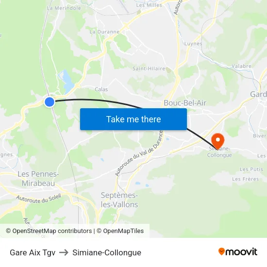 Gare Aix Tgv to Simiane-Collongue map