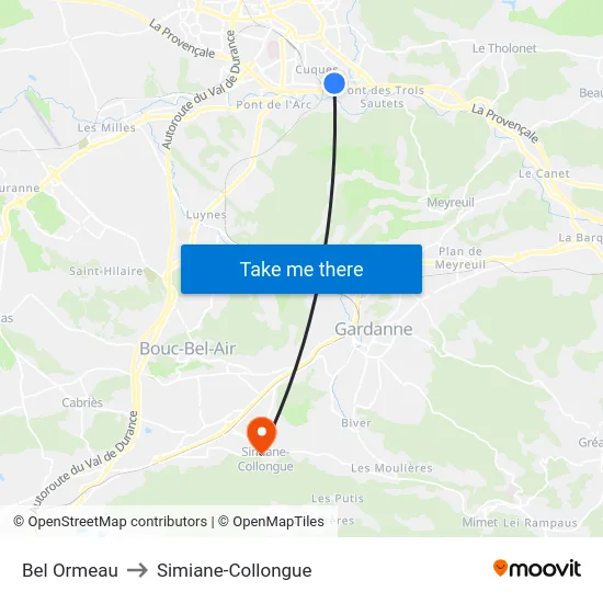 Bel Ormeau to Simiane-Collongue map