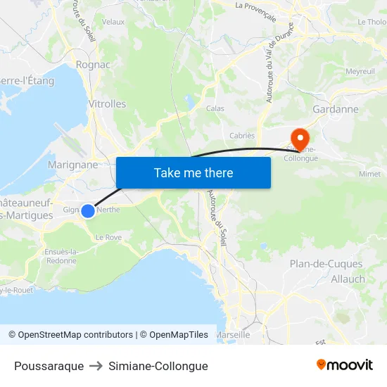 Poussaraque to Simiane-Collongue map