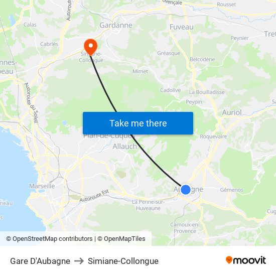 Gare D'Aubagne to Simiane-Collongue map