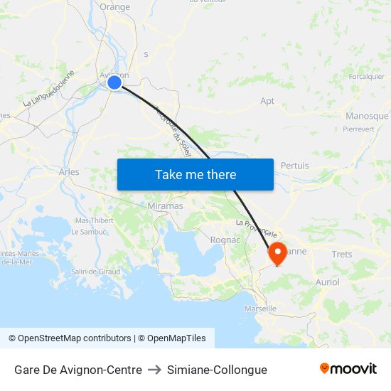 Gare De Avignon-Centre to Simiane-Collongue map