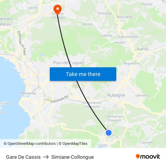 Gare De Cassis to Simiane-Collongue map