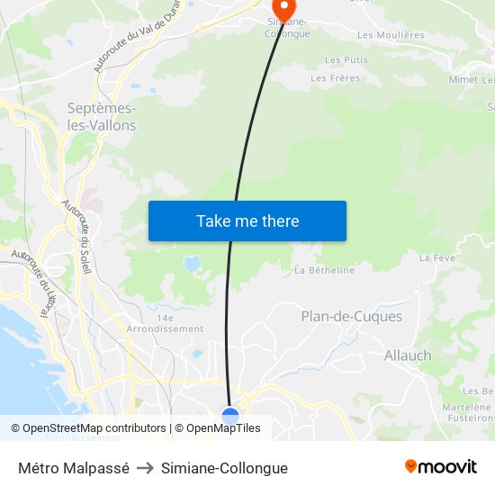 Métro Malpassé to Simiane-Collongue map