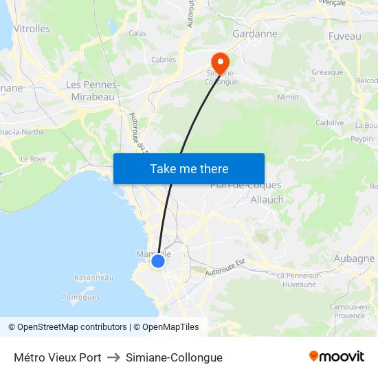 Vieux Port to Simiane-Collongue map