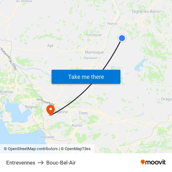 Entrevennes to Bouc-Bel-Air map